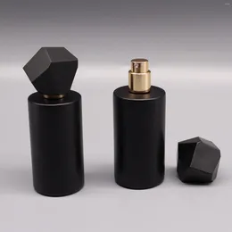 Storage Bottles 50ml Black Gold Polyhedral Cover Refillable Thick Glass Spray Perfume Bottle Empty Atomizer Makeup Cosmetic Container
