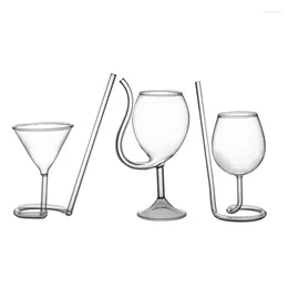 Wine Glasses Creative Red Glass Cocktail Whiskey Clear Juice Cup Goblet With Drinking Tube Straw For Home Restaurant Bar