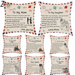 Pillow Vintage Letter To My Mom/Daughter/Son Envelope Style Cover For Family Christmas Gifts Mother's Day/Children/Friendship