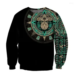 Men's Hoodies In 3D Printed Mexican Aztec Warrior Sweatshirt Cool Sportswear Casual Long Sleeves Hoodie Men Clothing Round Neck Pullovers