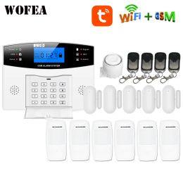 Kits Wofea Tuya Smart life WIFI GSM Alarm System Home Security Burglar Alarm Voice Remind LCD Keyboard Supprot Alexa & Google Home