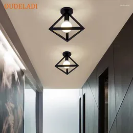 Ceiling Lights Black Metal Iron Cage Lamp Cube Loft Triangle Aisle Corridor Foyer Home Decor Luminaires