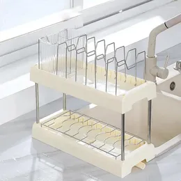 Kitchen Storage Dish Drying Rack Multipurpose Countertop 2 Tier Plates Chopstick Draining Home Cutlery Organiser Basket