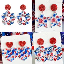 Dangle Earrings Red White Blue Star Flowers Glitter Acrylic Independence Day For Women 2024 4th Of July Jewellery Wholesale