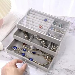 Display Clear Jewellery Box Flannel Multilayer Highend Storage Earrings Stud Necklace Rings Ring Display Jewellery Storage Box