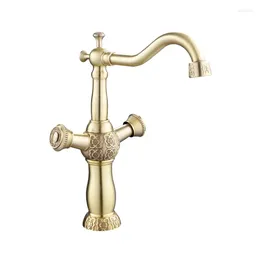 Bathroom Sink Faucets Gold Color Brass Material Deck Mounted Cold & Water Of 3 Size Dual Handle Basin Mixer