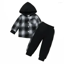 Clothing Sets Toddler Baby Boy Plaid Print Long Sleeve Button Hoodie And Elastic Pants Fall Clothes 2 Piece Outfits