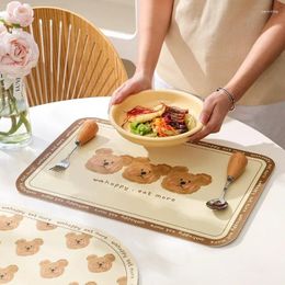 Table Mats Cute Placemats Cartoon Bear Pattern Mat PU Leather Non-slip Placemat Waterproof And Oil-proof For Home Decor