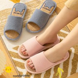 Slippers Women Men Seasons Couple Open-toe Home Cotton Shoes Breathable Linen Indoor Soft Flat House