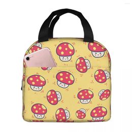 Dinnerware Cute Red Mushroom Head Lunch Bag Insulated With Compartments Reusable Tote Handle Portable For Kids Picnic School