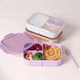 Dinnerware Bento Box Fork Set Stain Resistant 3 Compartments With Forks Microwave Heating Safe Bisphenol A Free Good Sealing Kids Lunch