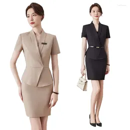 Two Piece Dress Est Summer Formal Women Business Suits 2 Set With Skirt And Tops OL Styles Blazers Office Career Corsage