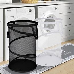 Laundry Bags Multi Functional Mesh Hamper Cotton Basket Cylindrical Folding Clothes Storage Home Large
