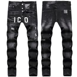 Men's Jeans Second Square Red Trendy Ripped Embroidered Chaos Inner Zipper Decor Digital Colour Print Slim Stretch Jeans Men Low Rise Jeans