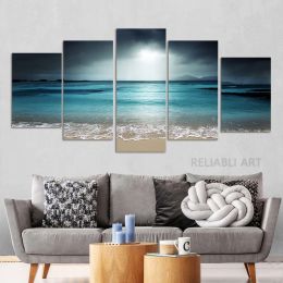 5 Panel La Digue Island Evening Sky HD Pictures Canvas Painting Beach Sunset Landscape Posters and Prints for Living Room Decor