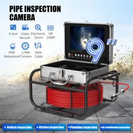 Cameras Pipe Inspection Camera 9" Monitor Borescope DVR Recording 17MM Drain Sewer Pipeline Industrial Endoscope With 16G TF Card