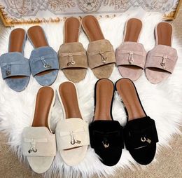 2024 New Sandals ladies suede leather top quality Sliders Mule Slipper Women Summer Fashion shoes classic Outdoor walk flat Casual shoe Slide With box loafer s3563