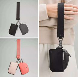 Lady dual pouch wristlet clutch bag lu women man Designer wallet luxury handbags Cardholder coin purses keychain nylon canvas key storage