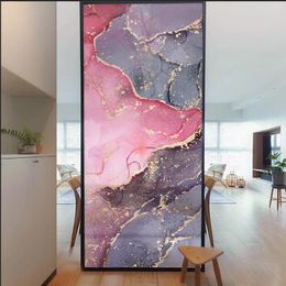 Window Stickers Kizcozy Pink Grey Hand Draw Marble Pattern Abstract Anti-UV Static Cling Glass Sticker Living Room Film For Home Decor