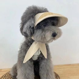 Dog Apparel Pastoral Style Pet Sun Hat Summer Beach Travel Woven Cats Dogs For Teddy Chihuahua Bear Sunscreen Decor