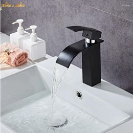 Bathroom Sink Faucets Waterfall Faucet Basin And Cold Black Tap Square Spout Mixer