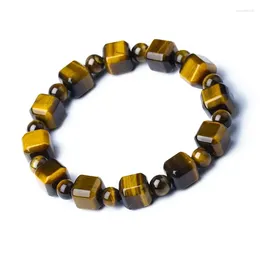 Strand Wholesale Yellow Tiger Eye Stone Natural Bracelet Square Crystal Hand Row For Women Men Gift Wrist Energy Fashion Jewellery