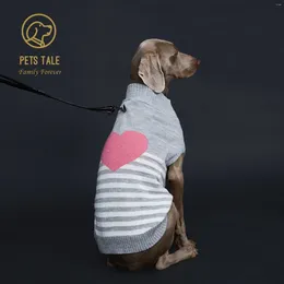 Dog Apparel 's Gray Striped Pink Faux Mink Yarn Love-Heart Intarsia Sweater With D-Ring Holes