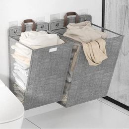 Laundry Bags Cotton Linen Foldable Basket Wall Hanging Large Capacity Bag With Lid Punch Free Clothes Storage Bedroom