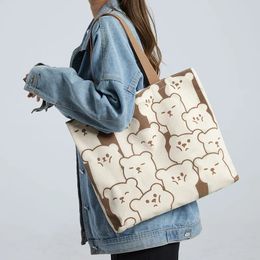 Fashion Women Canvas Shopping Bags Eco Reusable Foldable Shoulder Large Capacity Handbags for Groceries Drop 240329
