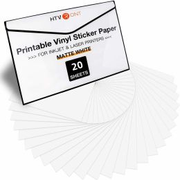 Paper HTVRONT 20 Sheets Matte White 8.5x11inch A4 Printable Vinyl Sticker Paper Adhesive Copy Paper for Inkjet Laser Printer DIY Wall