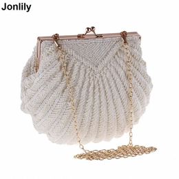 Evening Bags Women Clutch Evening Clutch Bags Wedding Bridal Handbag Pearl Beaded Fashion Shell Chain Party Bags LI-383 240322