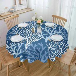 Table Cloth Summer Ocean Coral Dark Blue Waterproof Wedding Holiday Tablecloth Coffee Decor Cover