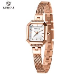 RUIMAS Ladies Simple Analogue Watches Luxury Rose Gold Square Watch Women Mesh Strap Wristwatch Top Brand Relogios Femininos 5796673659