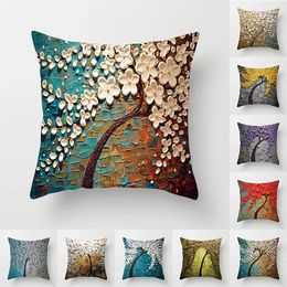 Pillow Scandinavian Oil Painting Tree Cover Decorations For Home Ornament Happy Year Christmas Decor 2024