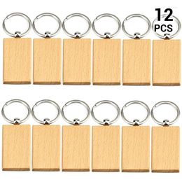 Keychains 12Pcs Wood Keychain Blanks Rectangular Unfinished Wooden Pendants For DIY Crafts