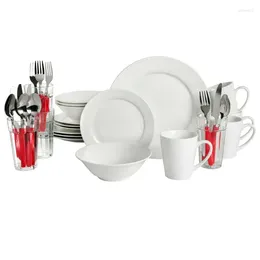 Dinnerware Sets White II 32-Piece Combo Set Portable Tableware Wooden Utensils Cubiertos Portatiles Con Estuche Tenedores Wood