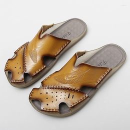 Slippers Casual Leather Men Sandals Summer Fashion Outdoor Beach Shoes Two Uses High Quality Waterproof Non-Slip