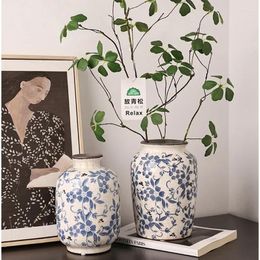 Vases Light Luxury High-end Flower Vase Blue White Ceramic Home Decor Do Old Plant Living Room Senior Sense Hydroponics