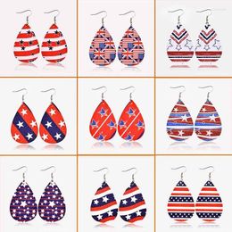 Dangle Earrings Independence Day Leather US Flag Colour Water Drop Five-pointed Star Stripe Ear Rings Wholesale