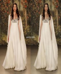 Empire Waist 2019 Maternity Beach Long Wedding Dresses Scoop Neck Beaded Crystal Chiffon Plus Size Long Boho Bridal Gowns Jenny Pa8242158
