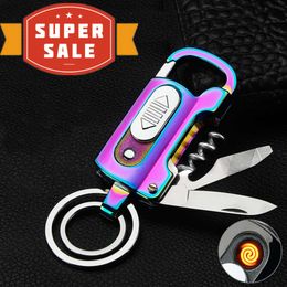 New Metal Keychain Multifunctional Outdoor Windproof USB Tungsten Wire Electric Lighter Small and Portable Men's Gadget