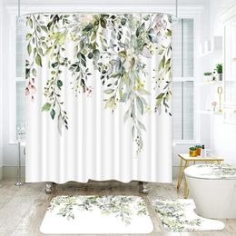 Shower Curtains Flower For Bathroom Plant Printed Curtain With Plastic Hooks Isolate The Bathtub To Protect Privacy