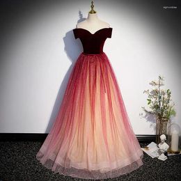 Party Dresses Evening Dress Off The Shoulder Simple Sequins Floor-Length Boat Neck Elegant A-Line Lace Up Tulle Formal Gown Woman B1904