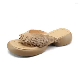 Slippers Summer 2024 Style Female Thick Bottom Tassel Decoration Clip Toe Simplicity Fashion Women Shoes