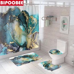 Shower Curtains Gold Texture Luxury Crack Marble Stone Grain Bathroom Mat Set Toilet Lid Cover Pedestal Rug Anti-skid Carpet