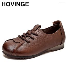 Casual Shoes Lace-up Women Flats 2024 Spring Autumn Round Toe Genuine Leather Soft Soled Retro Woman Loafers