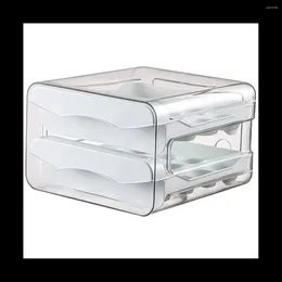 Storage Bottles 32 Grid Egg Holder Household Box For Fridge Transparent 2Layer Chicken Container (White)