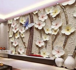 Wallpapers CJSIR Custom Wallpaper 3D Flower Butterfly Embossed TV Background Walls Home Decoration Living Room Bedroom Decors