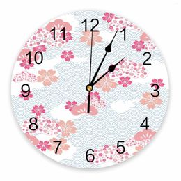 Wall Clocks Japan Cherry Blossoms Flower Decorative Round Clock Arabic Numerals Design Non Ticking Bedrooms Bathroom Large