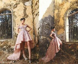 Zuhair Murad Prom Dresses High Low Pink Lace 3D Floral Applqiues Off The Shoulder A Line Elegant Evening Formal Dresses 2018 Girls6237488